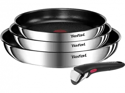 Set de sartenes - Tefal Ingenio Emotion L8974S45, 22, 24 y 28 cm, Mango Extraíble, Revestimiento Titanio Antiadherente, Tecnol. Thermo-Signal™, Inox