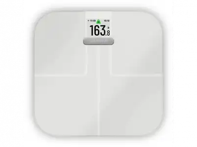 Báscula de baño - Garmin Index™ S2, Wi-Fi, Autonomía 9 meses, Hasta 181.4 kg, 4 pilas AAA, Blanco