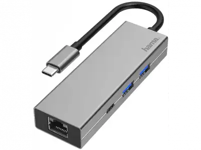 Hub USB/Concentrador - Hama 00200108, LAN, USB Tipo-C, 3.2, 100W, Gris