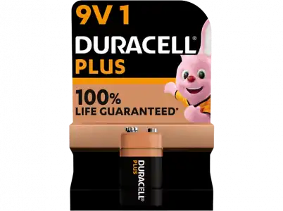 Pilas 9V - Duracell Plus 9V, 1 Unidad, Negro