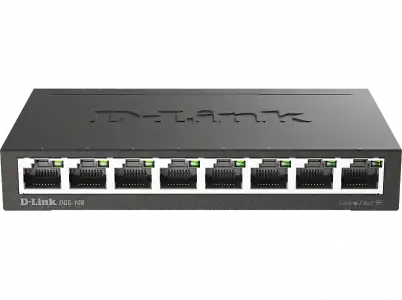 Switch - D-Link DGS-108, 8 puertos Gigabit RJ-45, 10/100/1000 Mbps, Plug&Play, Negro