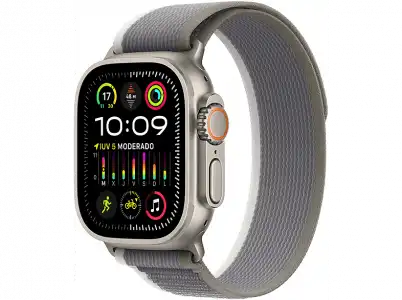 Apple Watch Ultra 2 (2023), GPS + Cellular, 49 mm, Caja de titanio, Gesto doble toque, Correa Trail Loop en Talla S/M color Verde/Gris