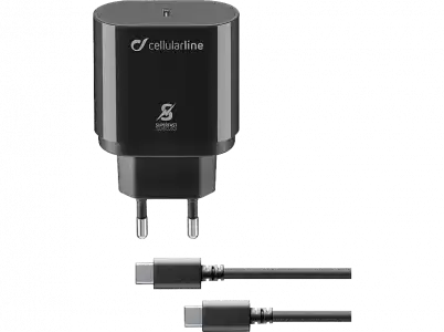 Cargador - CellularLine ACHSMKITC2CPD25WK, USB-C, Universal, 0.10 m, Negro