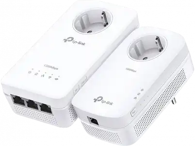 Kit adaptadores PLC - TP-Link TL-WPA8631P, 2 unidades, Powerline AV1300, Doble Banda, 3 Puertos, Blanco