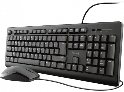 Pack Teclado + Ratón - Trust Primo 23972, Cable, 2 puertos USB, Negro