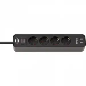 Brennenstuhl Ecolor Regleta Enchufes con 4 Tomas de Corriente y Función de Carga USB 1.5m Negro
