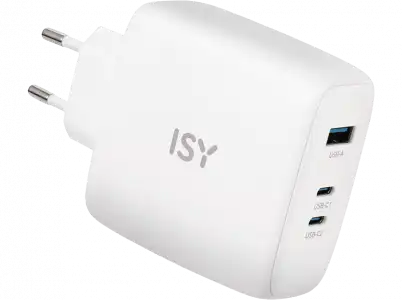 Cargador - ISY IAC 5100, Universal, 100 W, Tecnología GaN, Cable USB-C incluido, Blanco