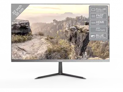 Monitor - Peaq PMO S223-VFC, 22" Full-HD, 8 ms, 60 Hz, FreeSync compatible, HDMI 1.4, Negro