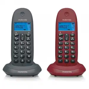 Motorola C1002LB+ Pack Duo Teléfonos Inalámbricos con Manos Libres Gris/Granate