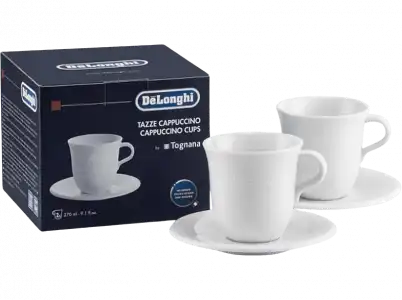 Taza - De'Longhi DLSC309, Set 2 tazas con platillo, Para Cappuccino, Porcelana, Blanco