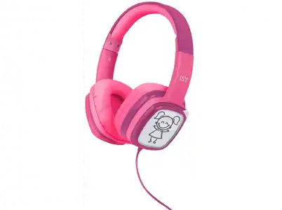 Auriculares infantiles - ISY IHP-1001-PK, De diadema, Con cable, Pegatinas, Rosa